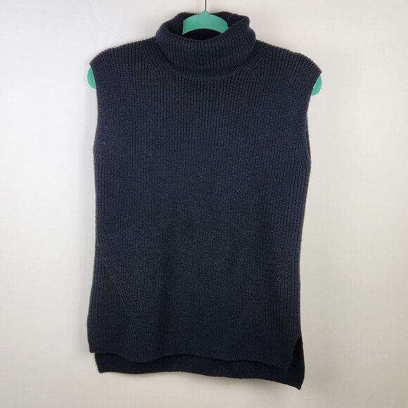Everlane Black 100% Wool Chunky Knit Sleeveless Turtleneck Sweater sz XS - Picture 1 of 7